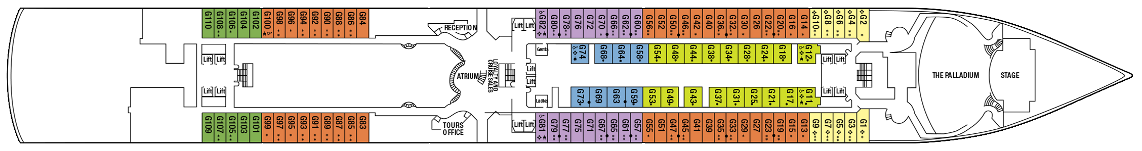 P&O Crusies, Arcadia, Deck 1 - G Deck.png